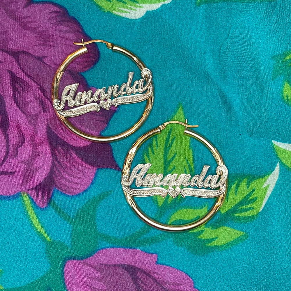 Amanda gold nameplate hoop earrings